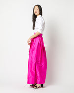 Load image into Gallery viewer, Pleated Wrap Skirt in Magenta Silk Shantung
