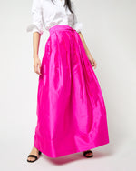 Load image into Gallery viewer, Pleated Wrap Skirt in Magenta Silk Shantung
