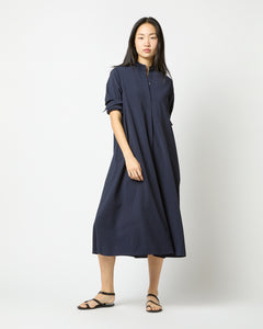 Long-Sleeved Gianna Dress in Navy Wool Seersucker | Shop Ann Mashburn