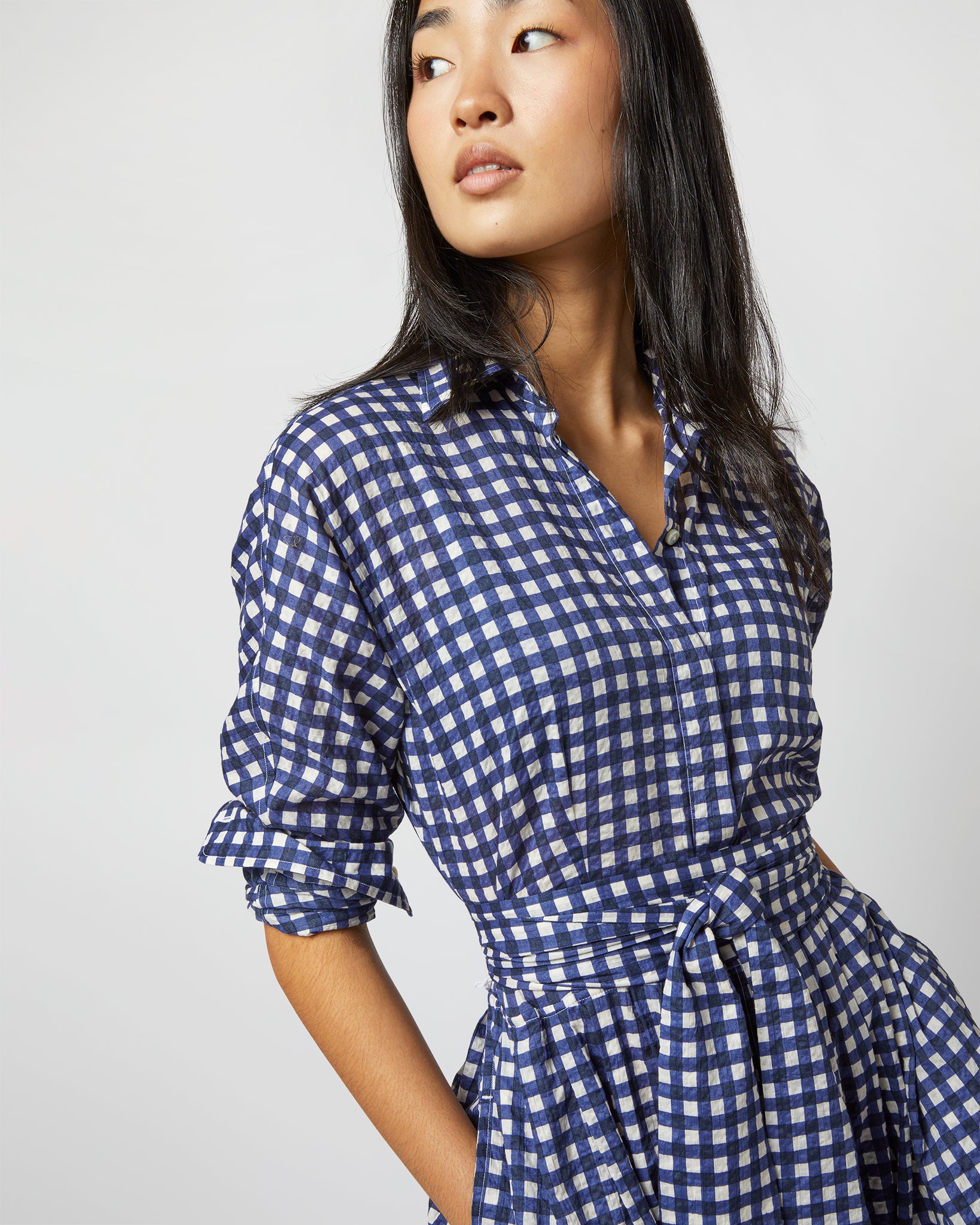 Kimono Shirtwaist Dress in Navy/Ivory Gingham Seersucker | Shop Ann Mashburn Kimono Shirtwaist Dress in Navy/Ivory Gingham Seersucker | Shop Ann Mashburn