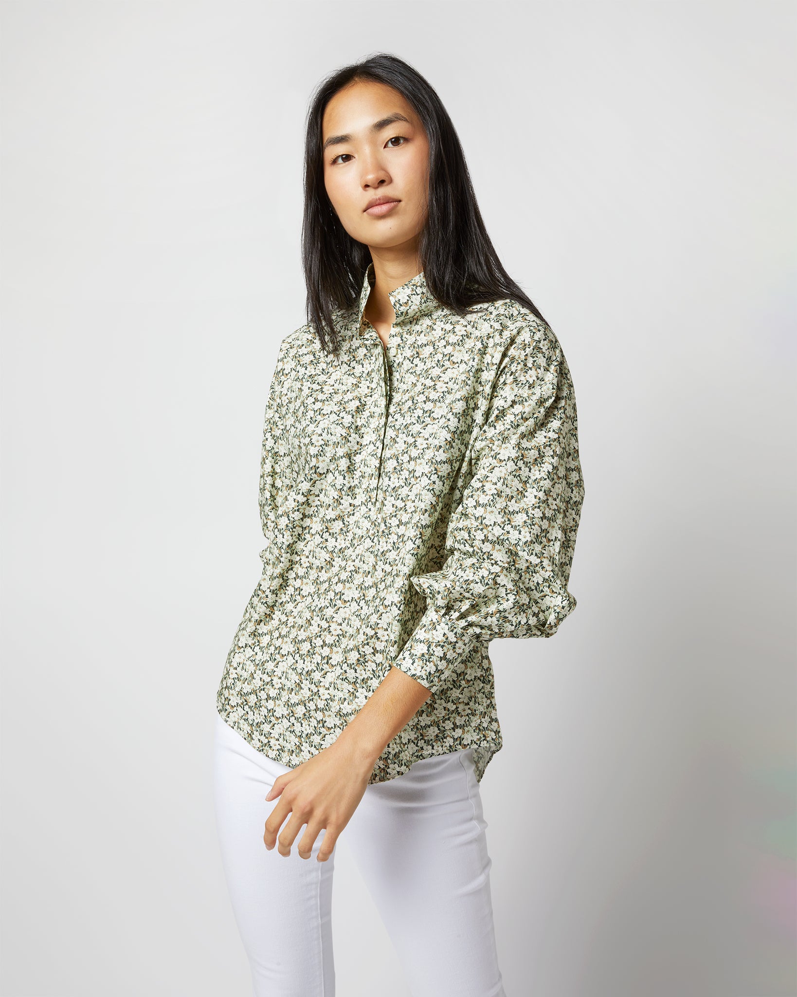 Anaya Popover Shirt in Olive Eliasson Liberty Fabric