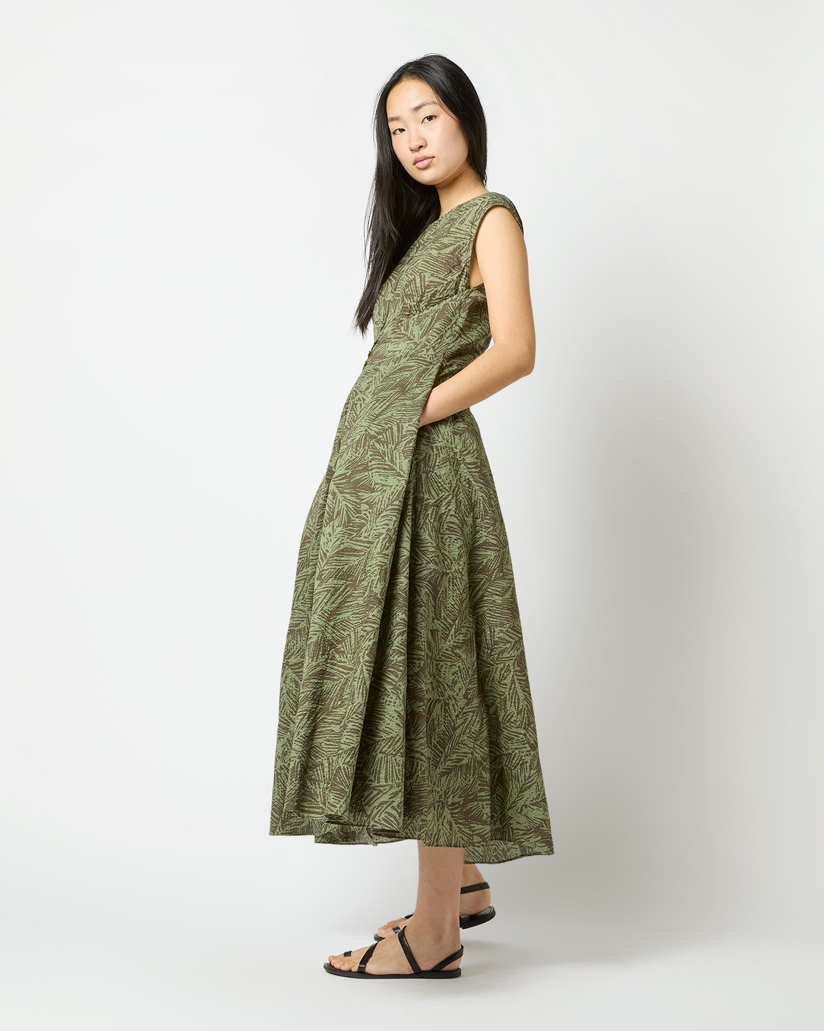 Sabrina Dress in Olive Leaf Seersucker