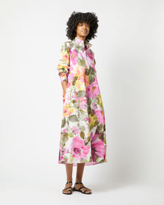 Annette Popover Dress in Pink/Olive Floral Stretch Poplin