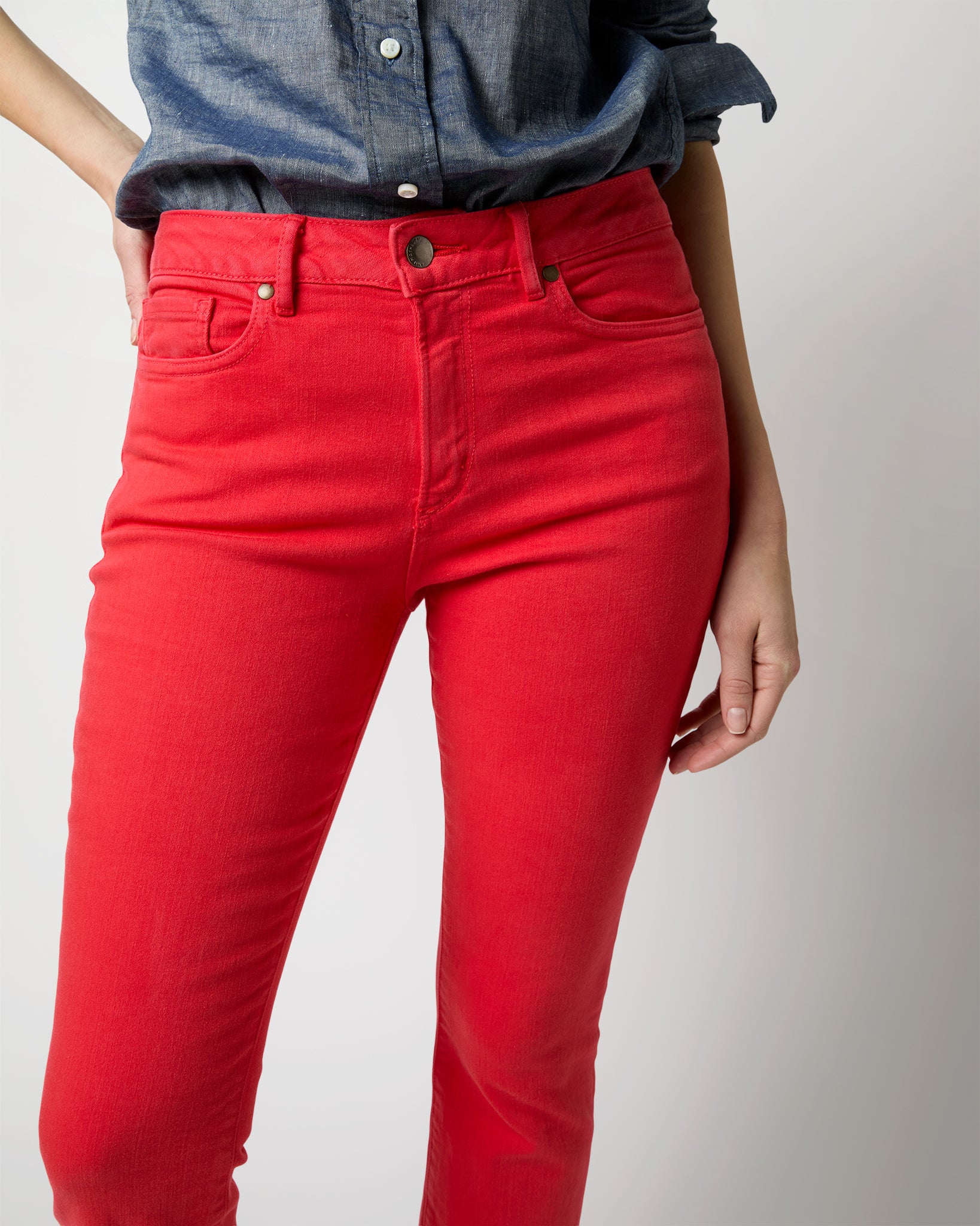 Flare Cropped 5-Pocket Jean in Tomato Stretch Denim