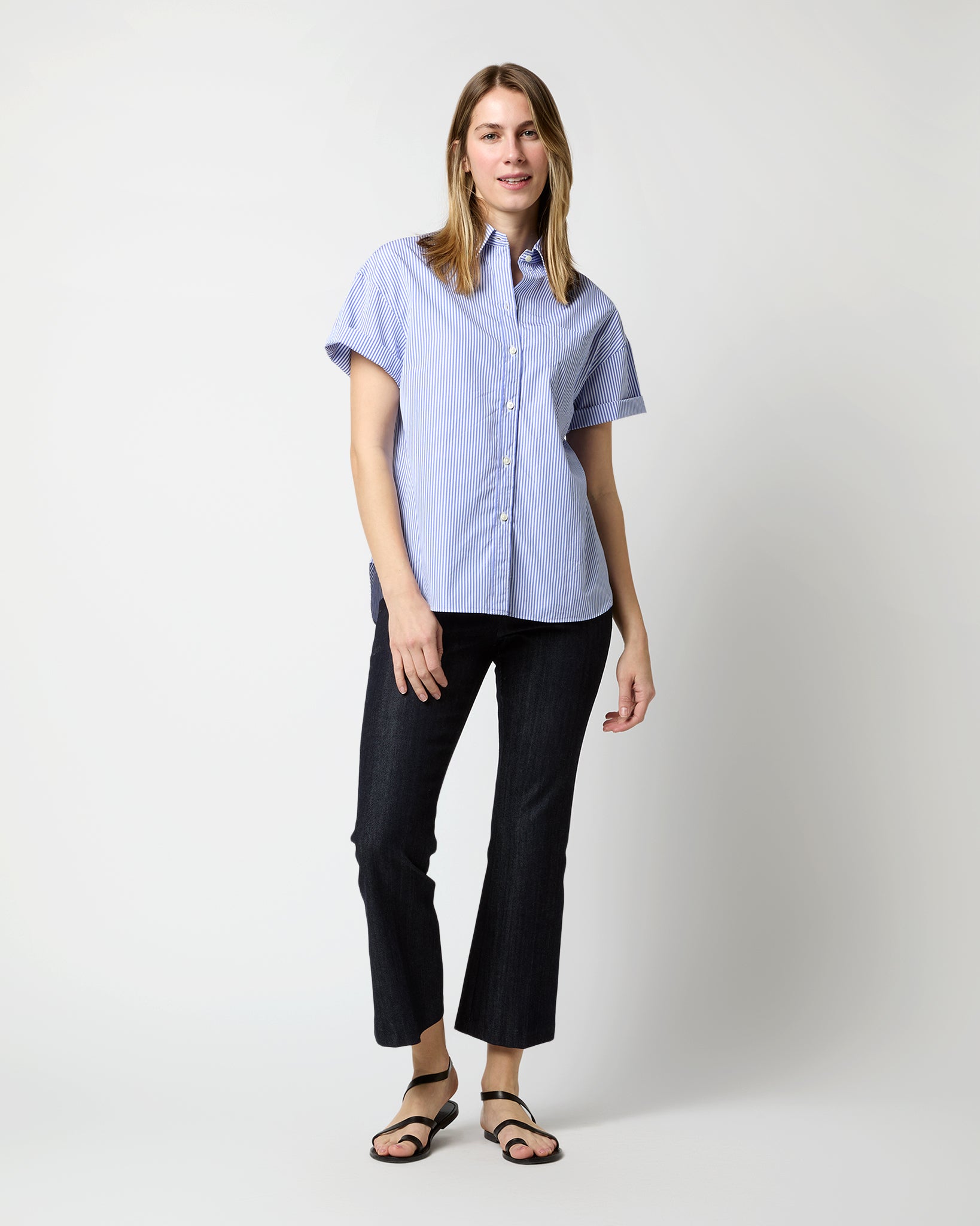 Agnes Shirt in Blue Bengal Stripe Poplin