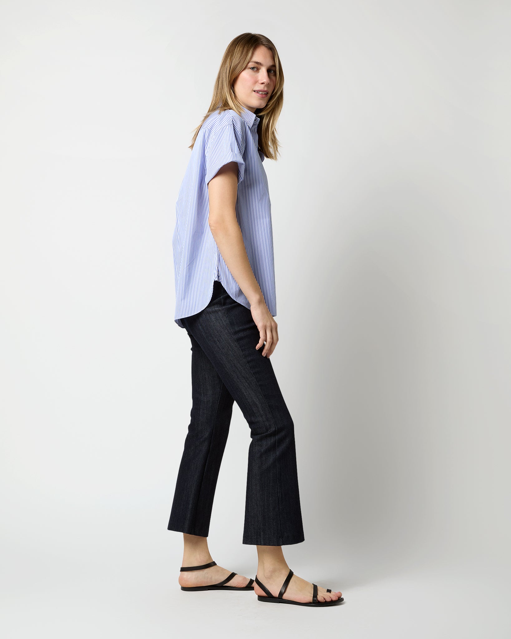 Agnes Shirt in Blue Bengal Stripe Poplin