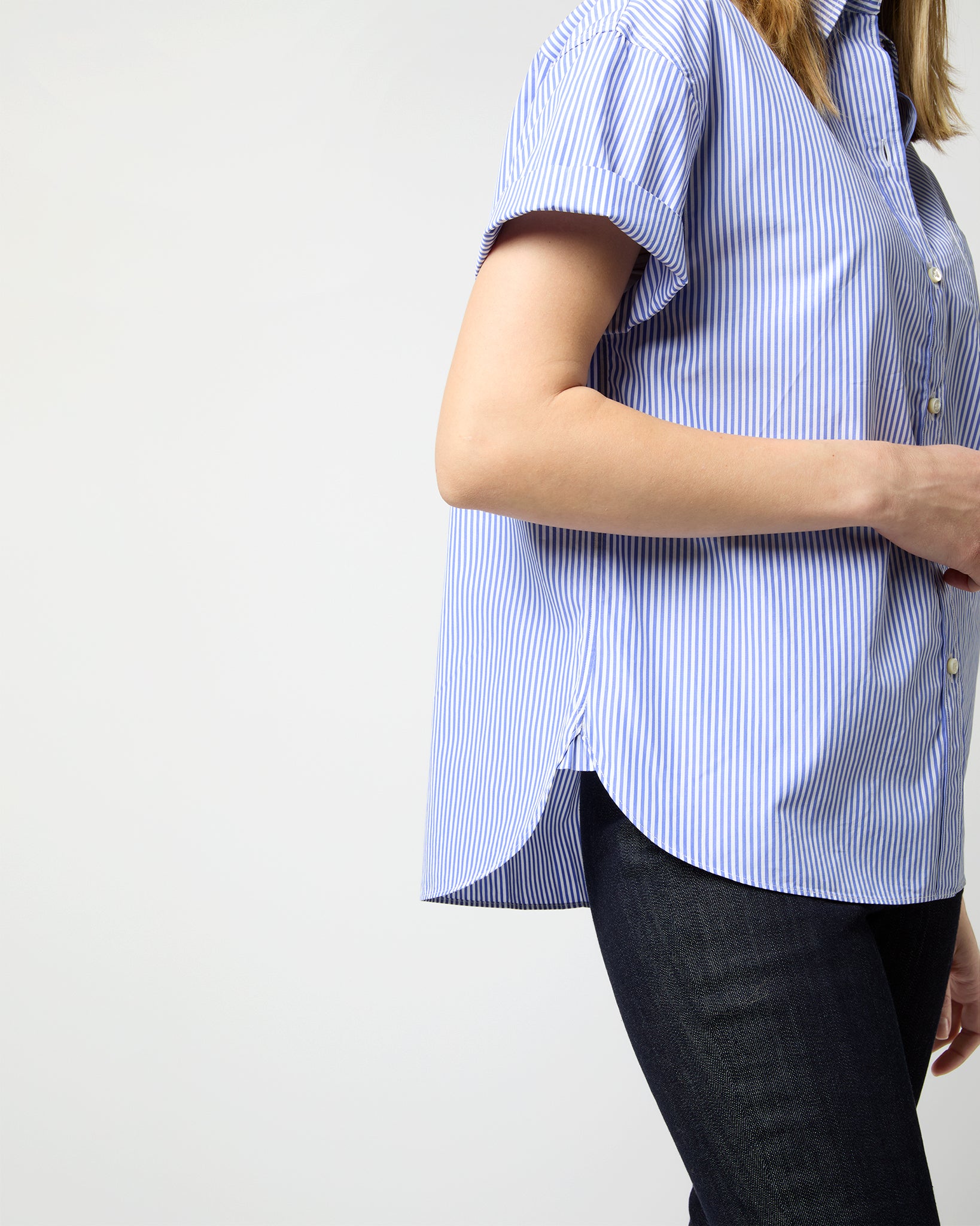 Agnes Shirt in Blue Bengal Stripe Poplin