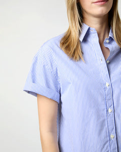 Agnes Shirt in Blue Bengal Stripe Poplin