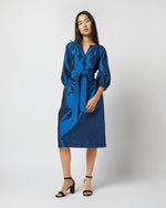 Load image into Gallery viewer, Trapunto Blouson Dress in Lapis Silk Shantung
