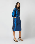 Load image into Gallery viewer, Trapunto Blouson Dress in Lapis Silk Shantung
