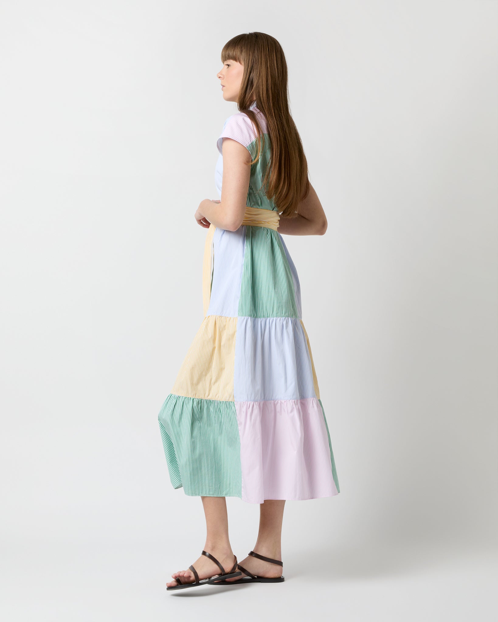 Sophia Dress in Multi Mixed Stripe Poplin