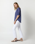 Load image into Gallery viewer, Frill Shirt in Ratti® Navy Strawberry Cotton Lawn
