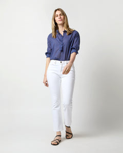 Frill Shirt in Ratti® Navy Strawberry Cotton Lawn