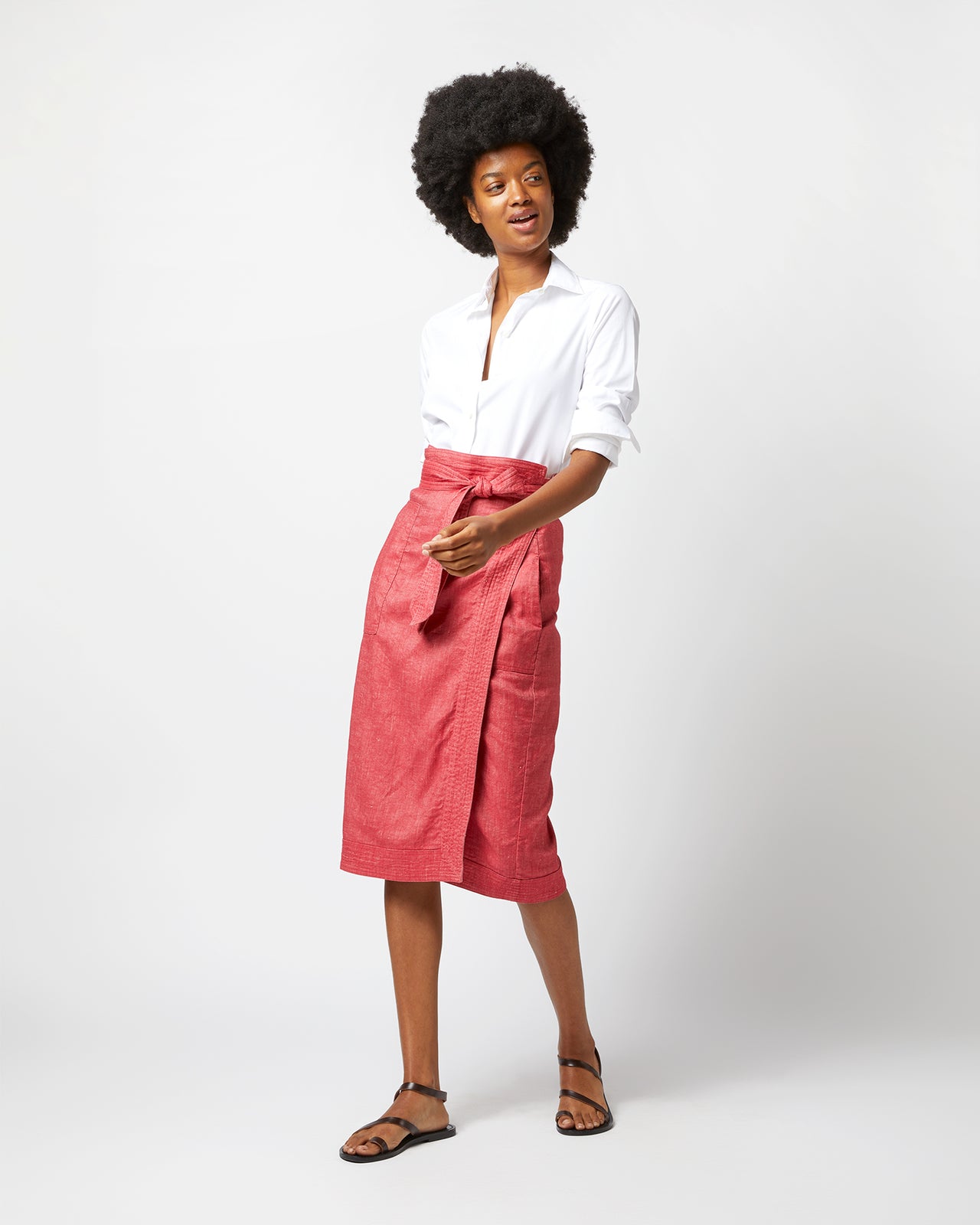 Kira Wrap Skirt in Red Stretch Cotolino