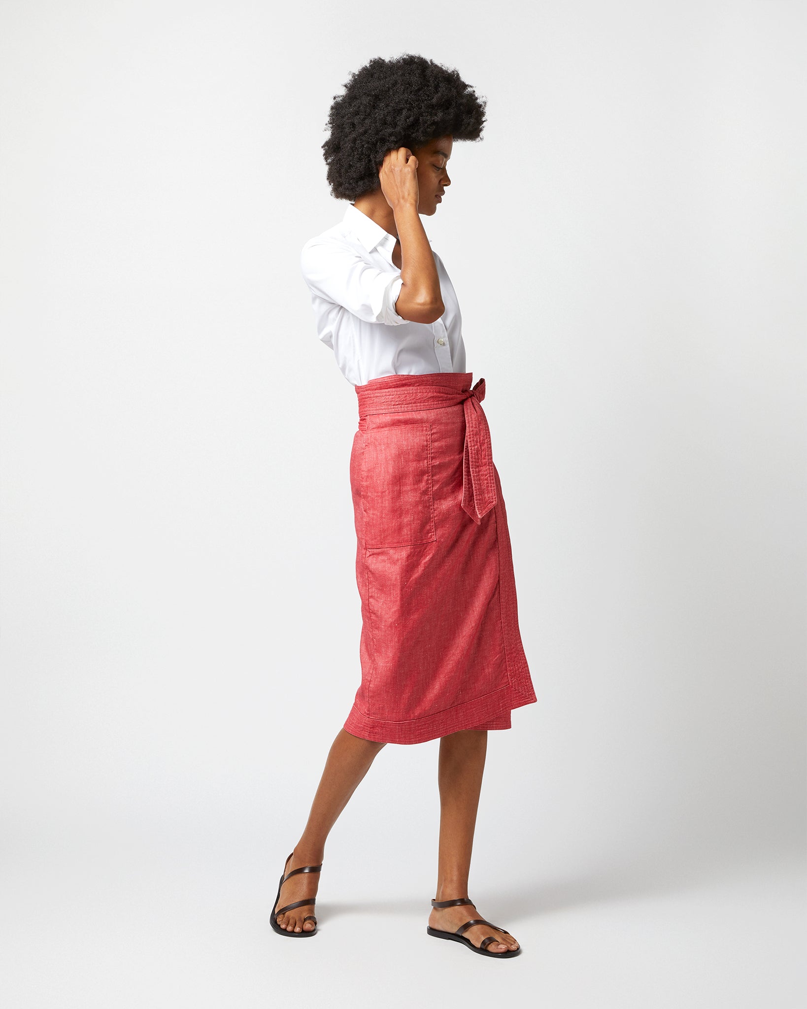 Kira Wrap Skirt in Red Stretch Cotolino