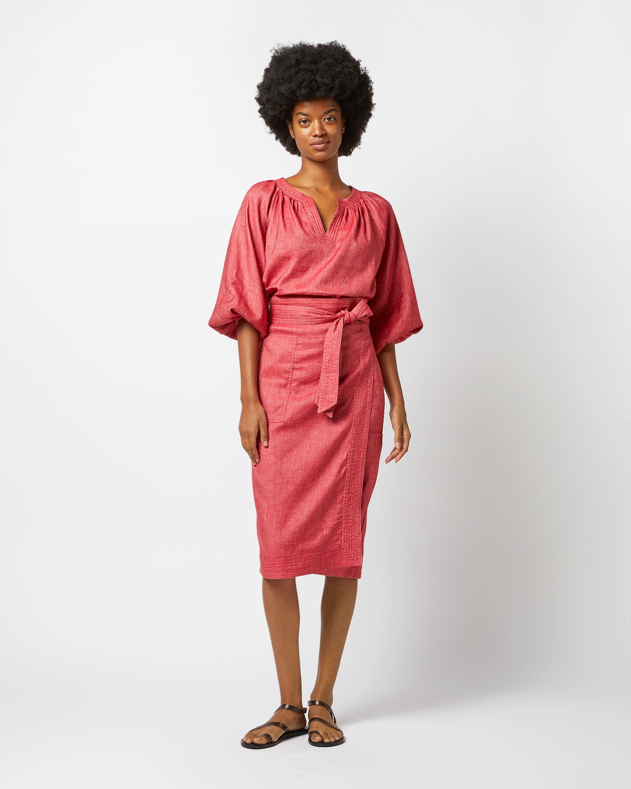 Kira Wrap Skirt in Red Stretch Cotolino