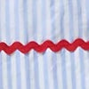 Pleated Wrap Midi Skirt in Sky Awning Stripe Poplin with Red Ric Rac
