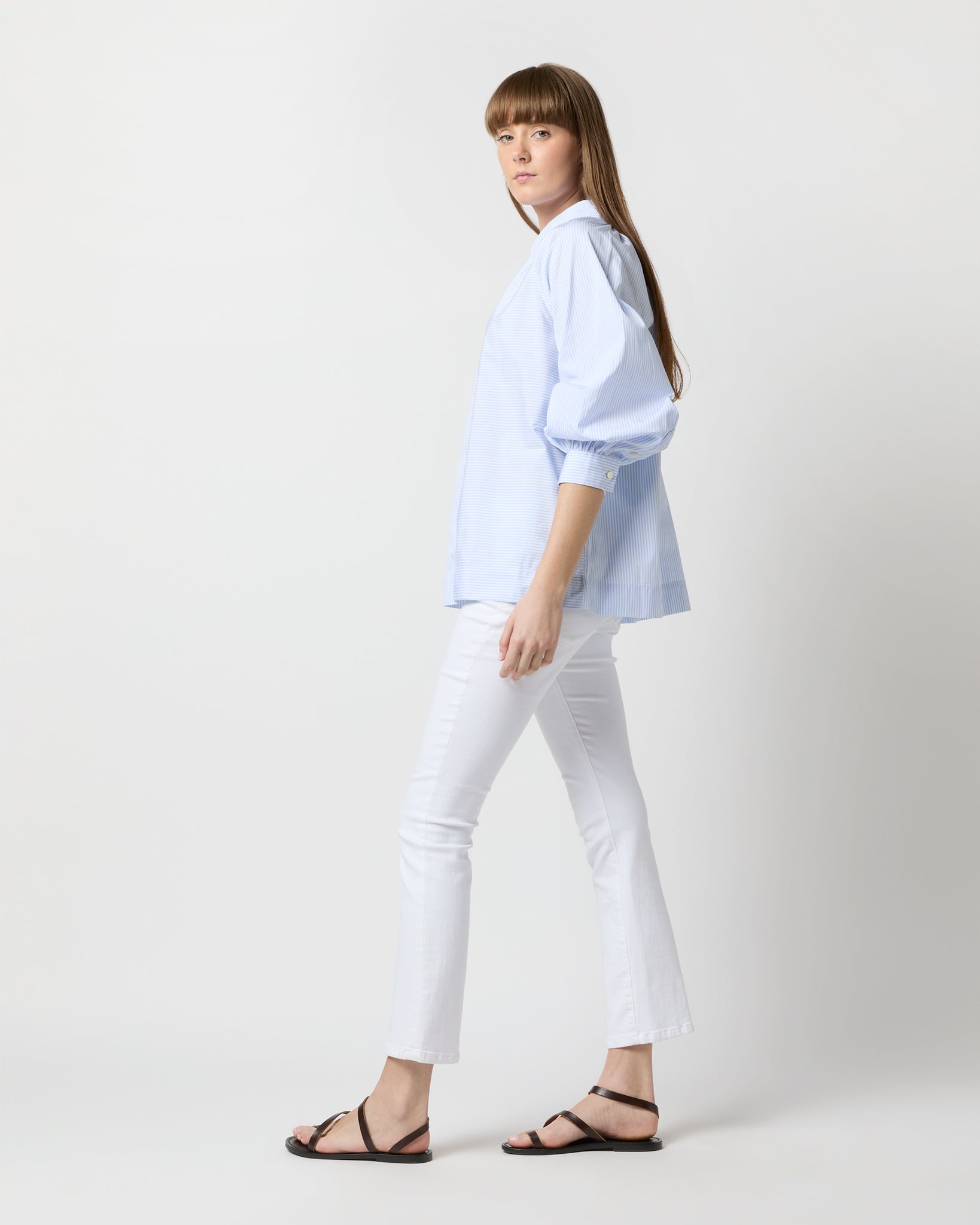 Liya Top in Sky Mixed Stripe Poplin