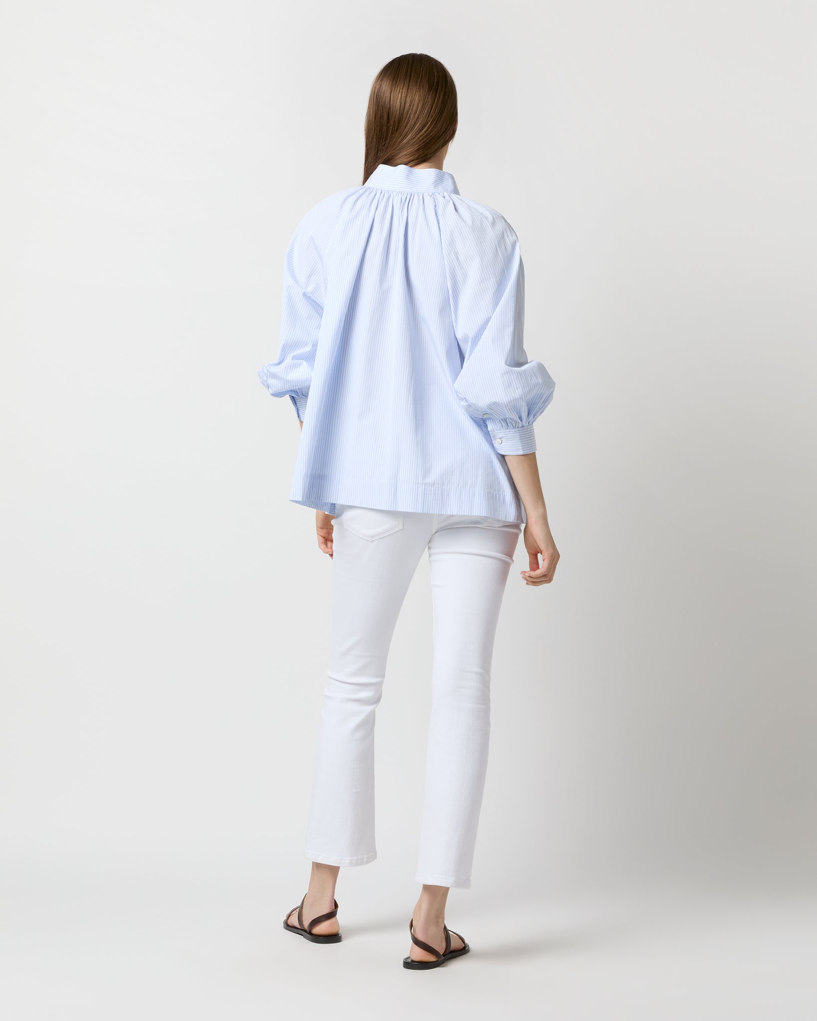 Liya Top in Sky Mixed Stripe Poplin