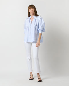 Liya Top in Sky Mixed Stripe Poplin