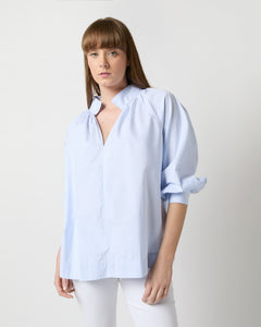 Liya Top in Sky Mixed Stripe Poplin