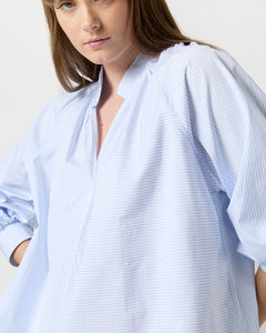 Liya Top in Sky Mixed Stripe Poplin