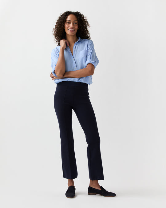 Lara Knit Flare Cropped Pant in Navy Supima Cotton