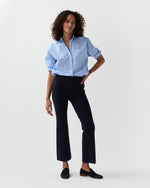 Load image into Gallery viewer, Lara Knit Flare Cropped Pant in Navy Supima Cotton
