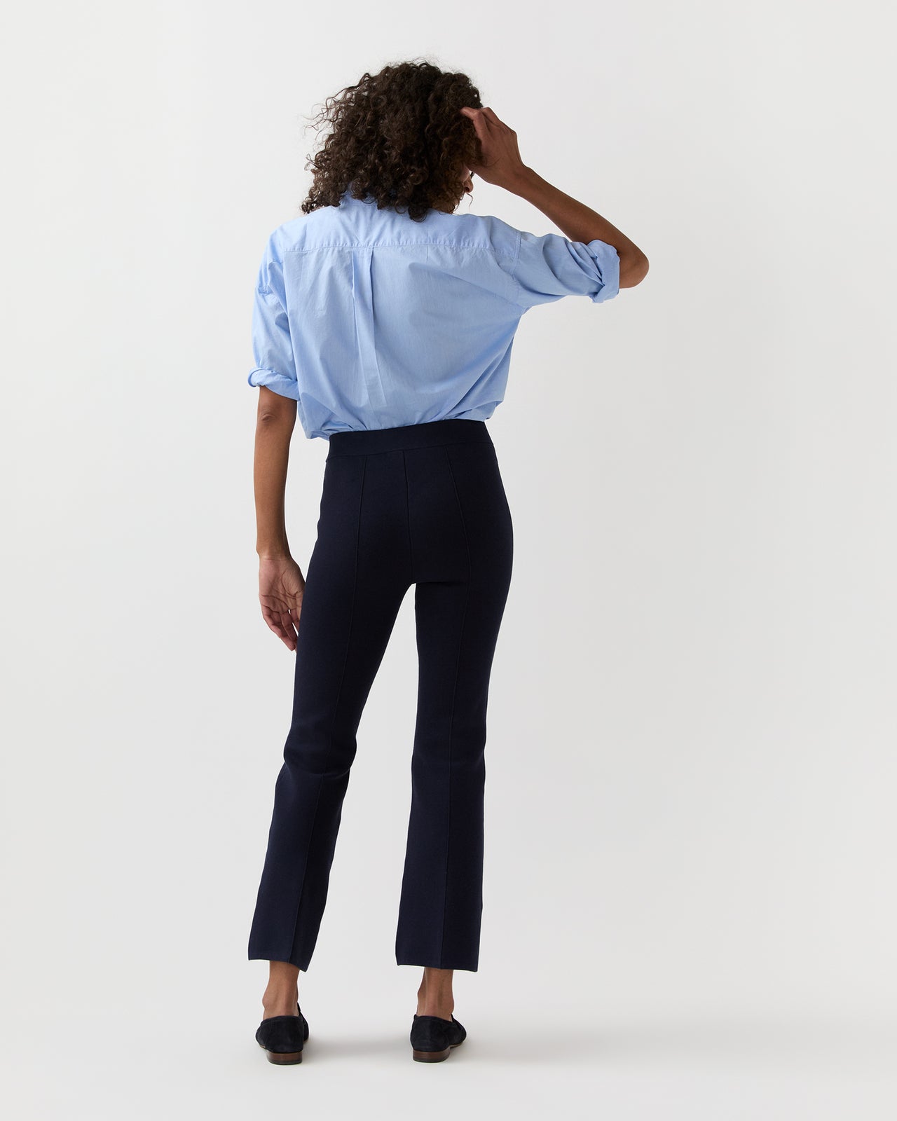 Lara Knit Flare Cropped Pant in Navy Supima Cotton