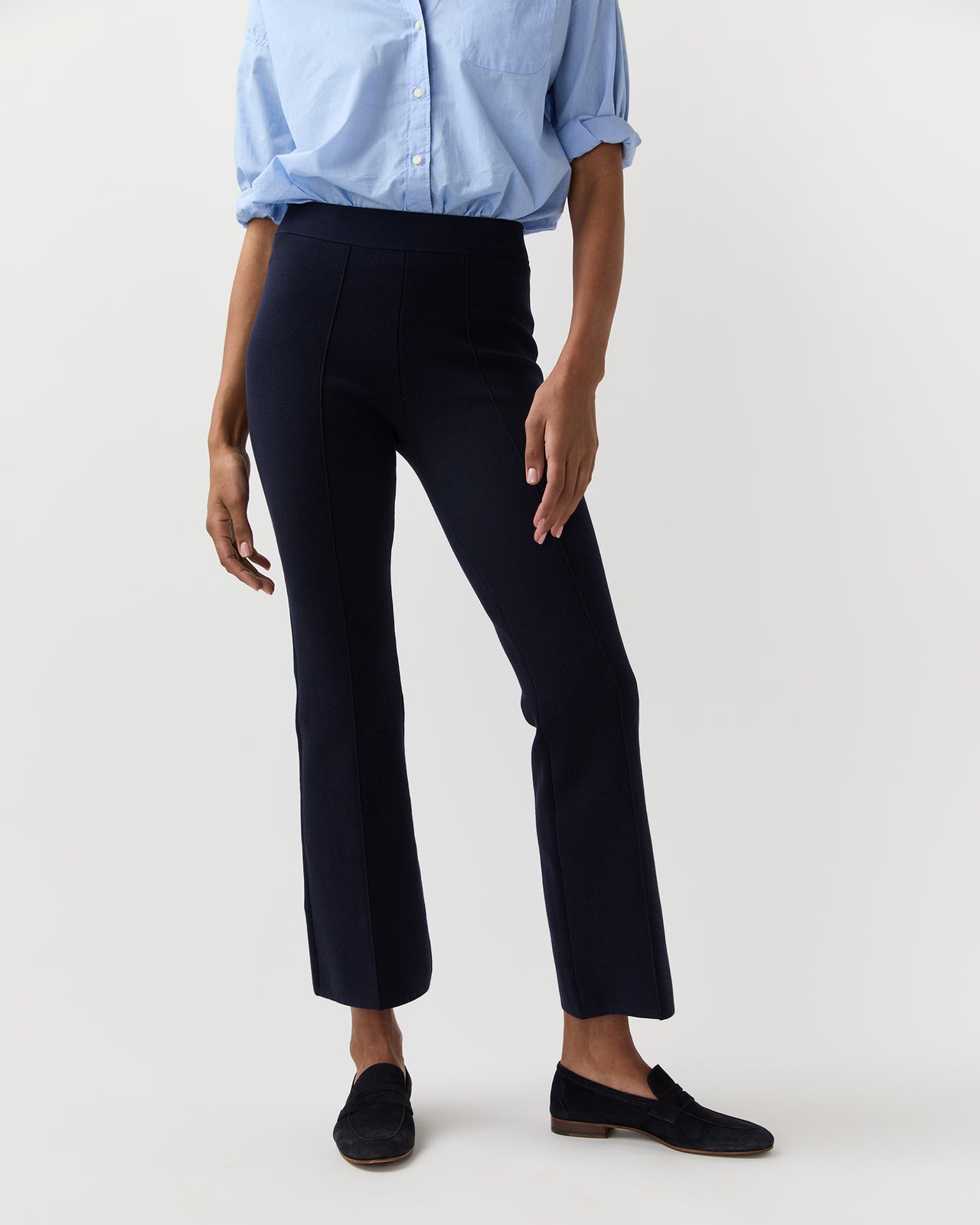 Lara Knit Flare Cropped Pant in Navy Supima Cotton