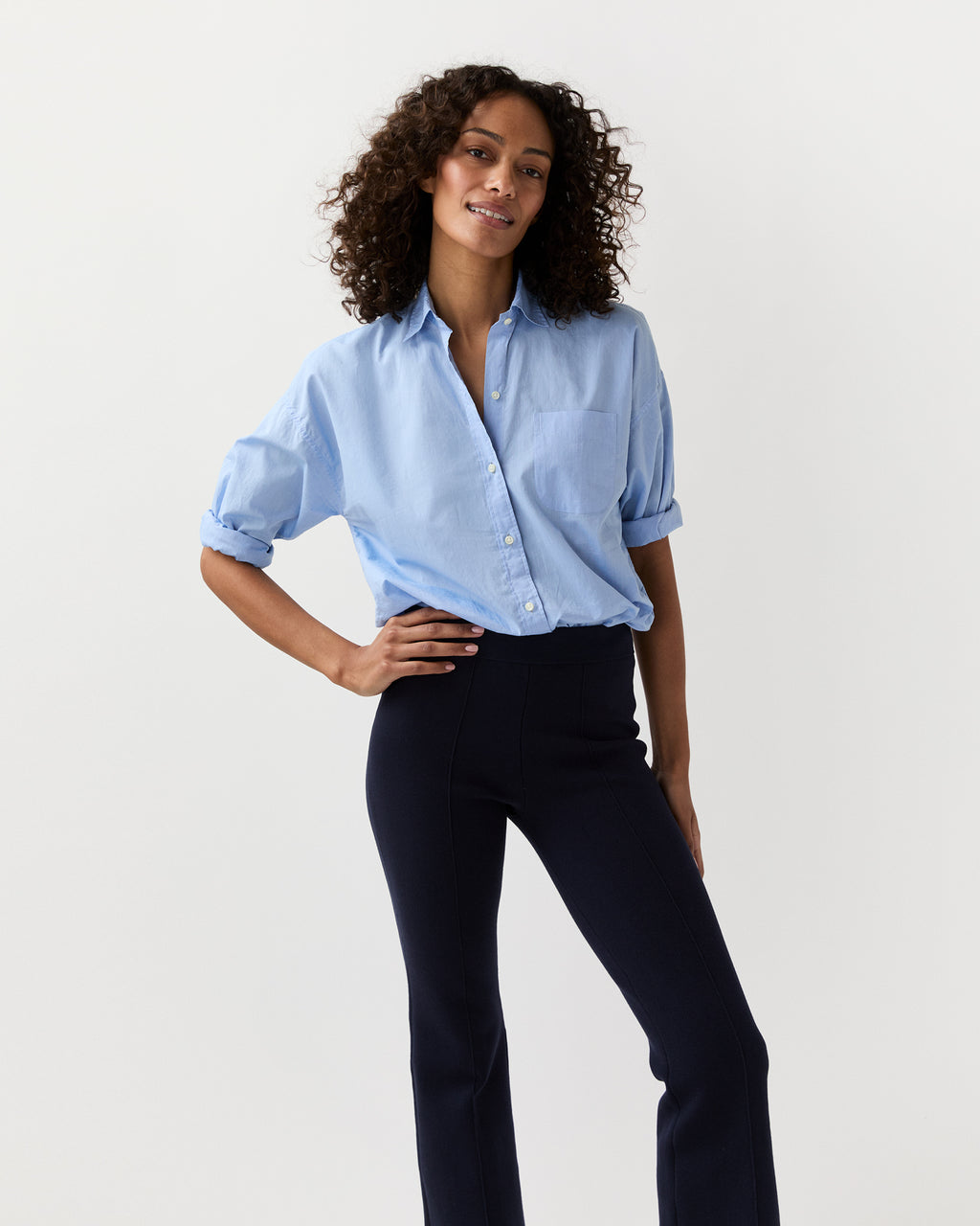Lara Knit Flare Cropped Pant in Navy Supima Cotton | Shop Ann Mashburn