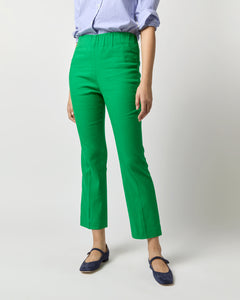 Britt Flare Cropped Pant in Green Stretch Cotolino