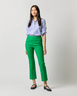 Load image into Gallery viewer, Britt Flare Cropped Pant in Green Stretch Cotolino
