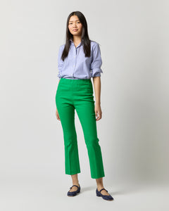 Britt Flare Cropped Pant in Green Stretch Cotolino