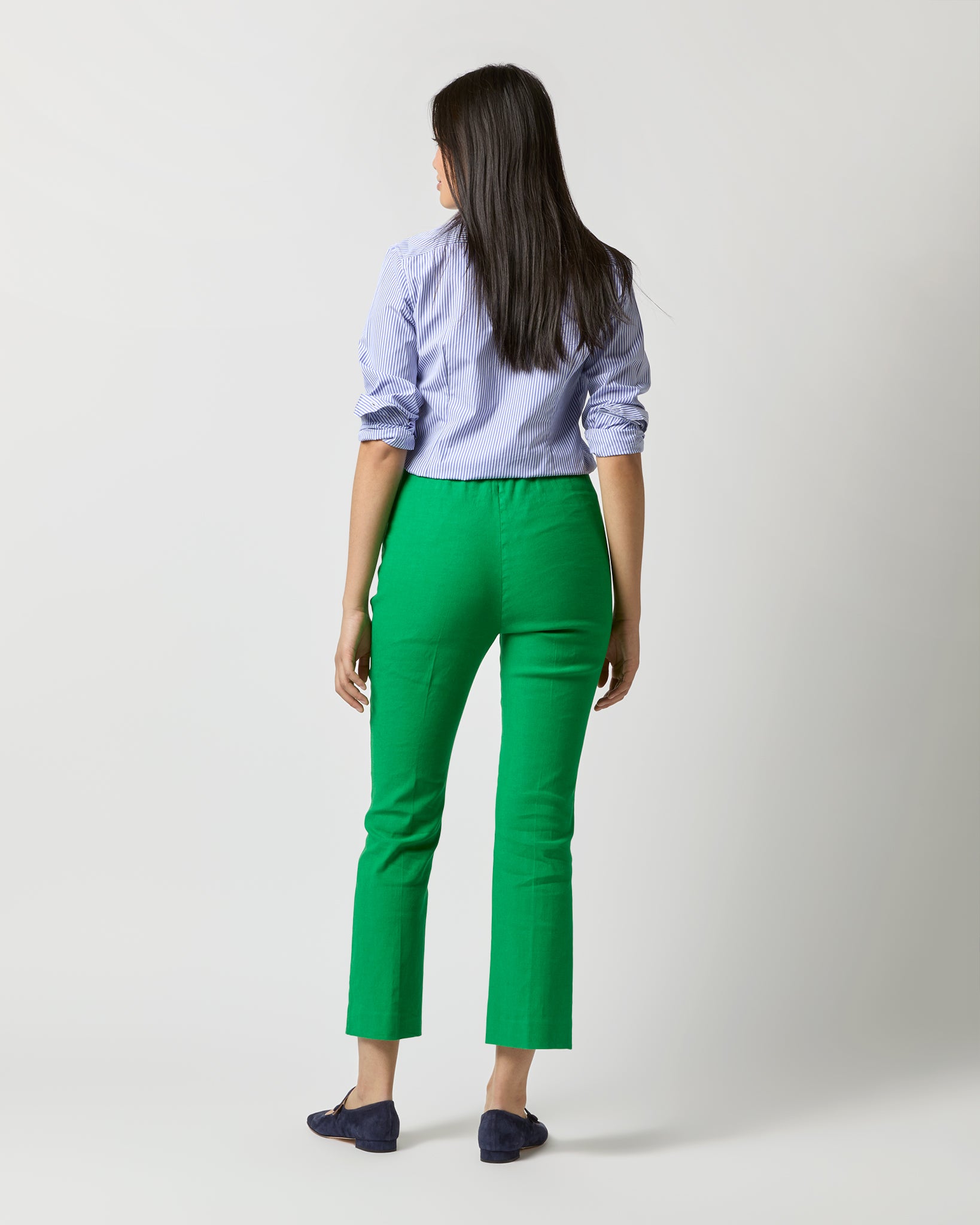 Britt Flare Cropped Pant in Green Stretch Cotolino