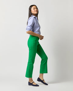 Britt Flare Cropped Pant in Green Stretch Cotolino