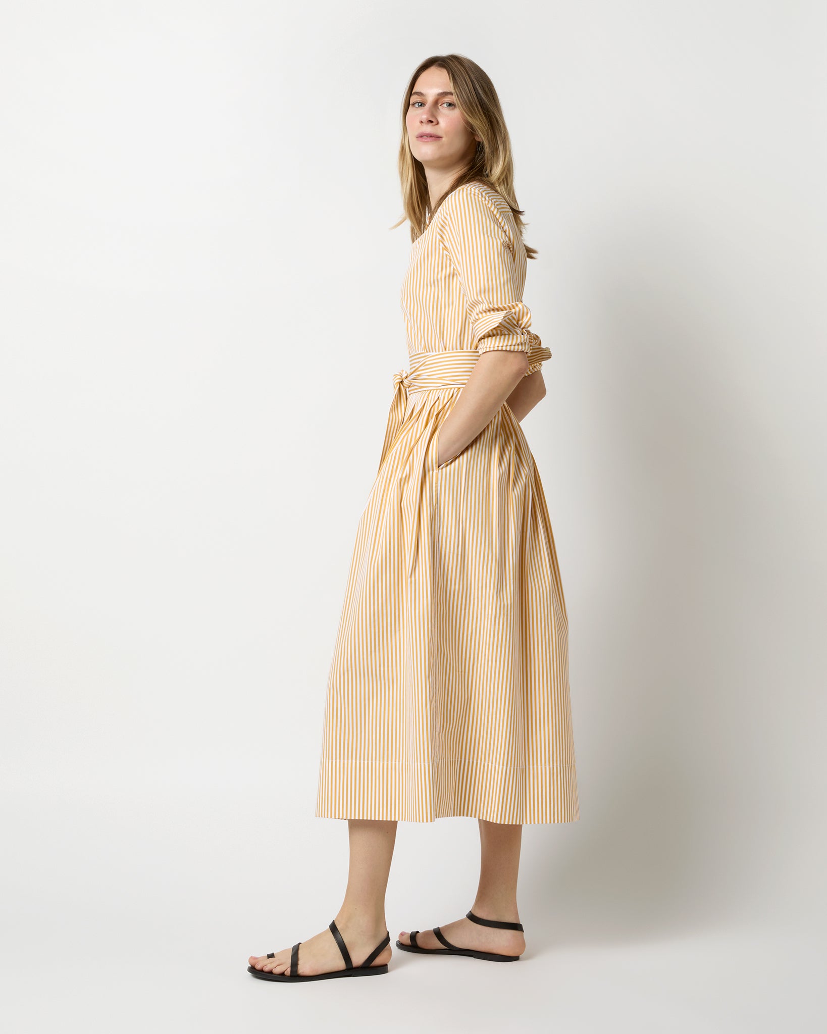 Felicity Shirtwaist Dress in Gold Bengal Stripe Poplin