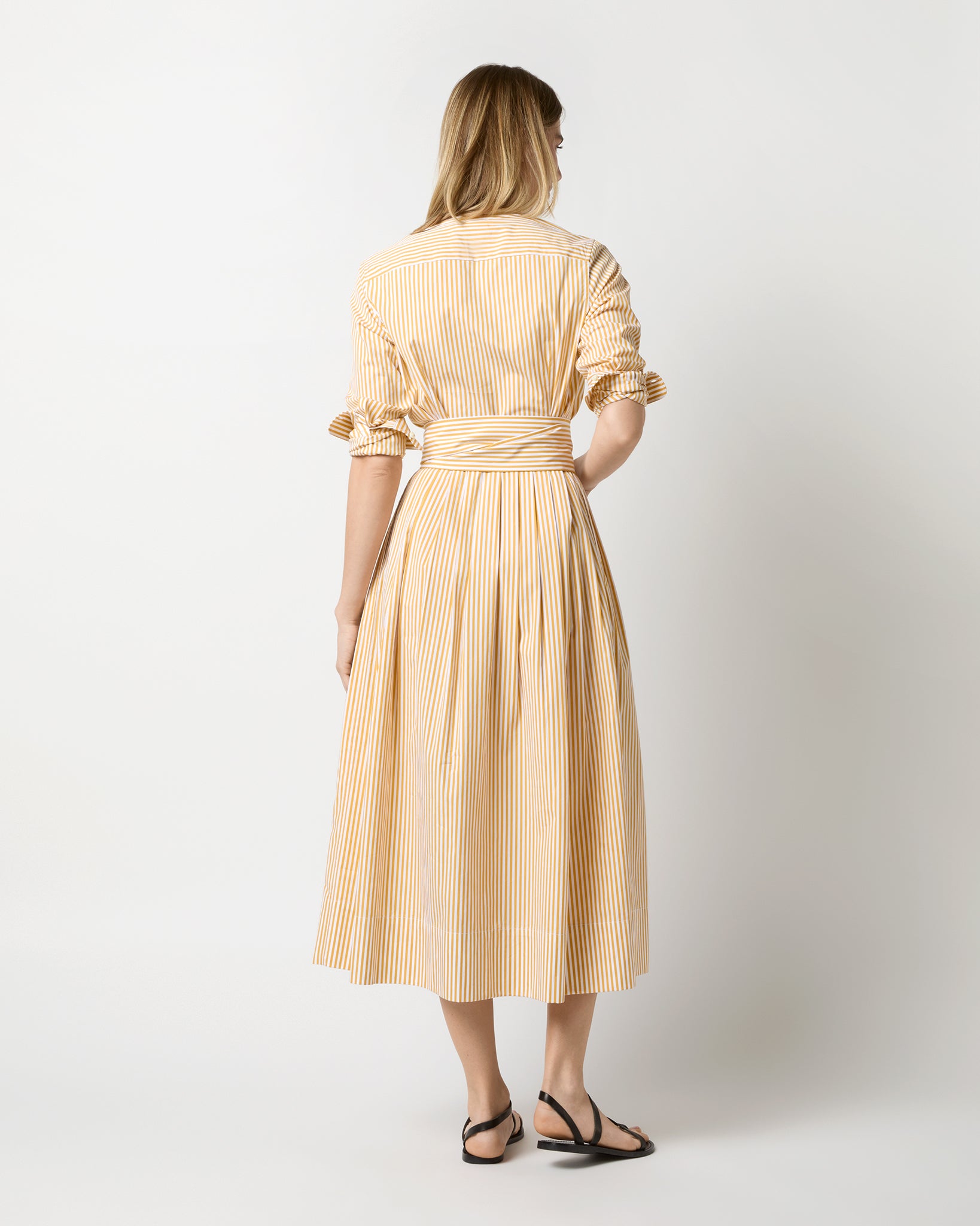 Felicity Shirtwaist Dress in Gold Bengal Stripe Poplin