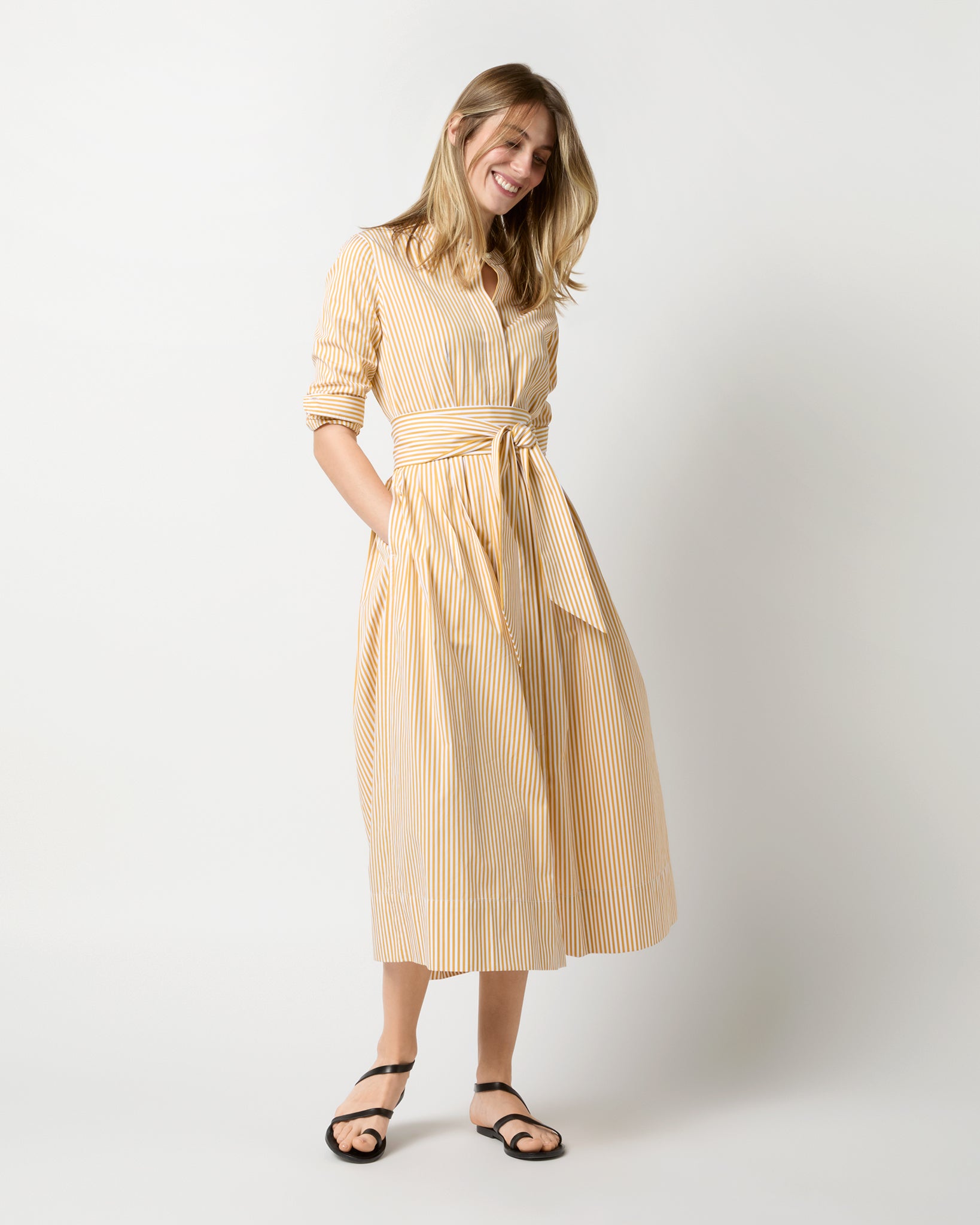 Felicity Shirtwaist Dress in Gold Bengal Stripe Poplin