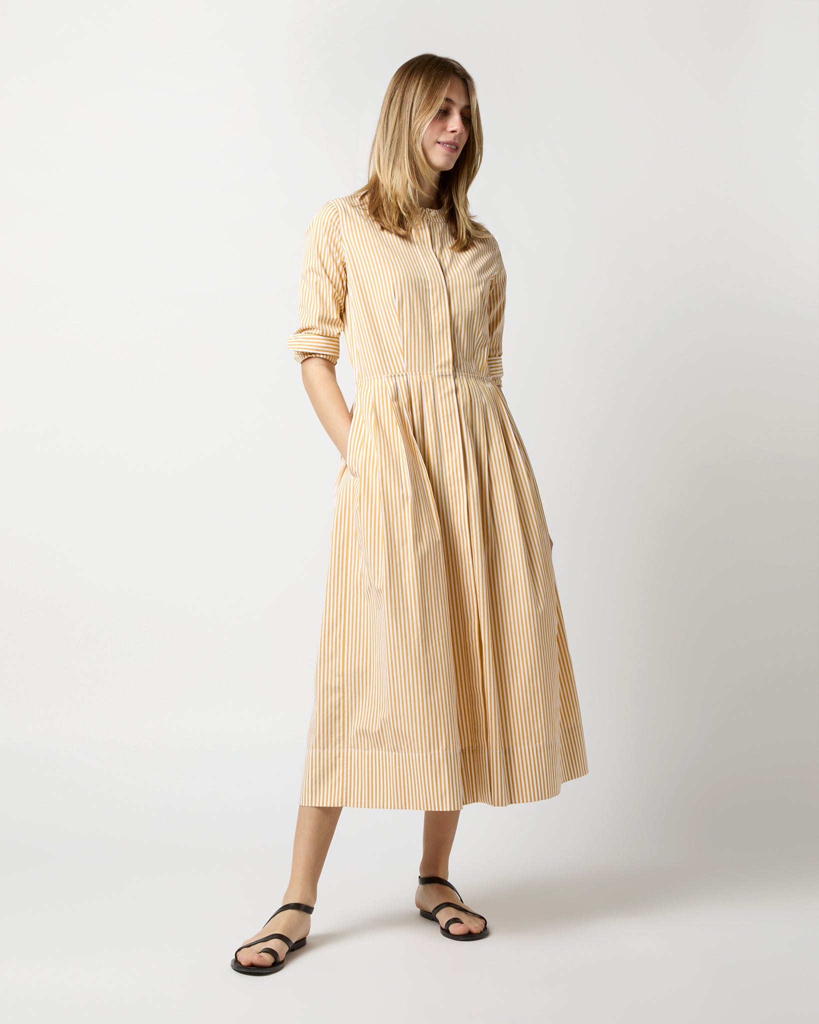 Felicity Shirtwaist Dress in Gold Bengal Stripe Poplin