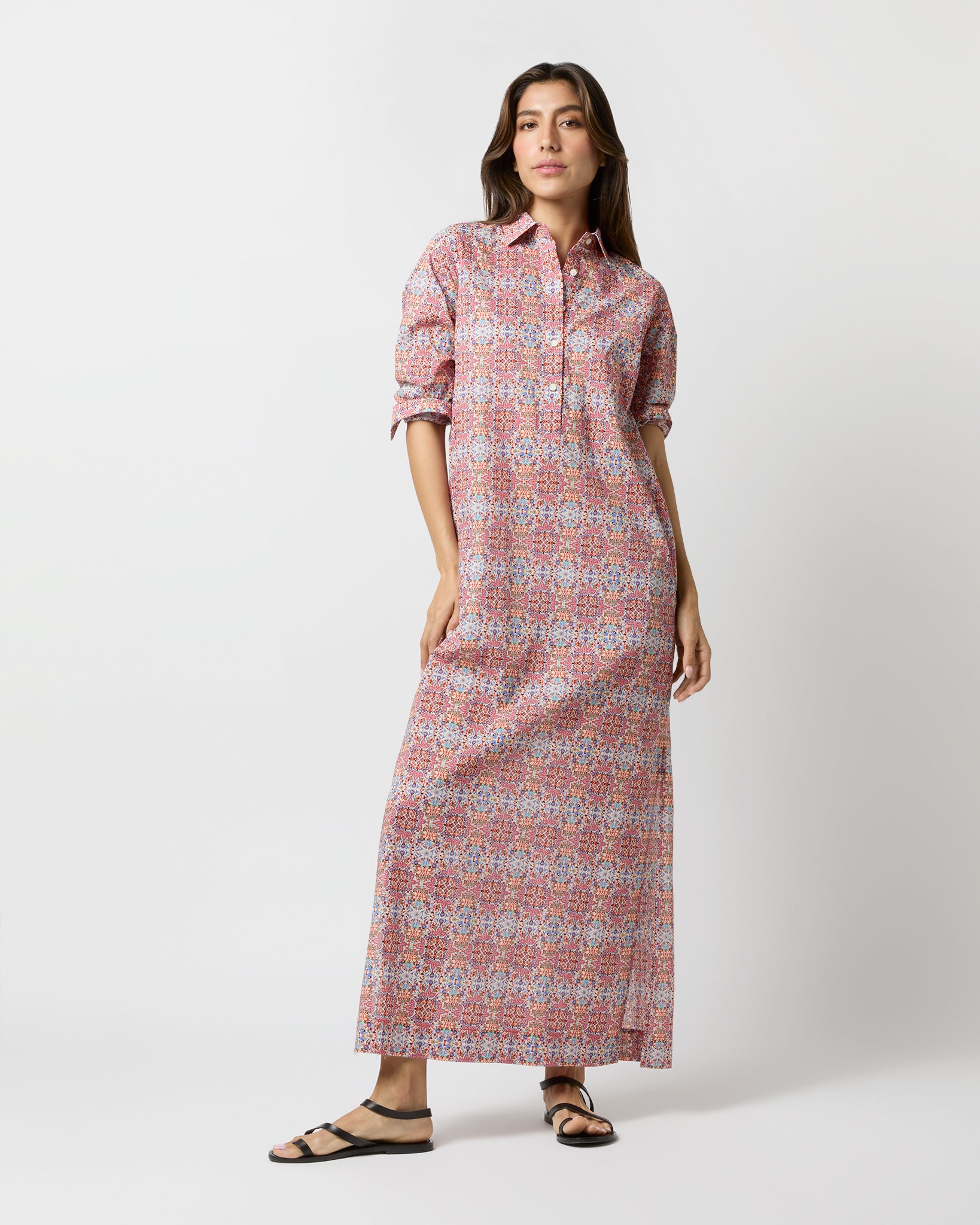 Talitha Shirtdress in Ivory/Orange Small Tile Printed Poplin