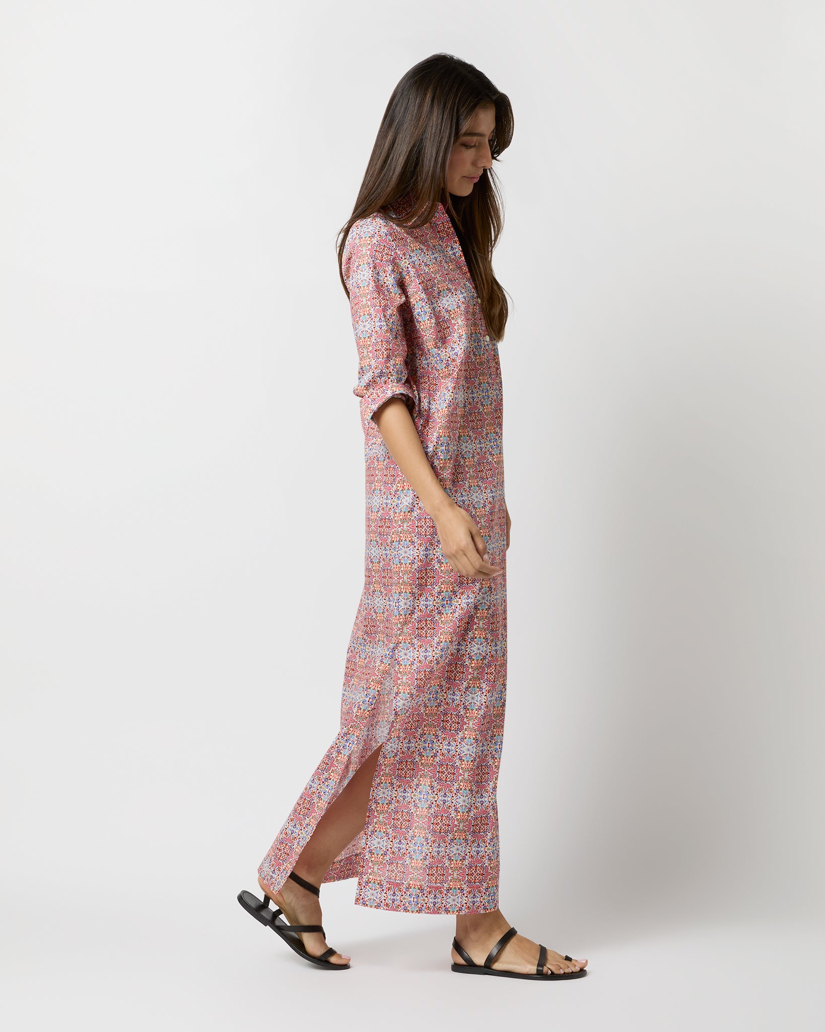 Talitha Shirtdress in Ivory/Orange Small Tile Printed Poplin