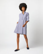 Load image into Gallery viewer, Elbow-Sleeved Frill Dress in Navy Bengal Stripe Poplin
