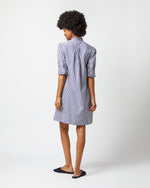 Load image into Gallery viewer, Elbow-Sleeved Frill Dress in Navy Bengal Stripe Poplin
