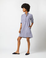 Load image into Gallery viewer, Elbow-Sleeved Frill Dress in Navy Bengal Stripe Poplin
