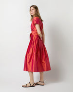Load image into Gallery viewer, Short-Sleeved Classic Shirtwaist Dress in Tomato Iridescent Silk Shantung
