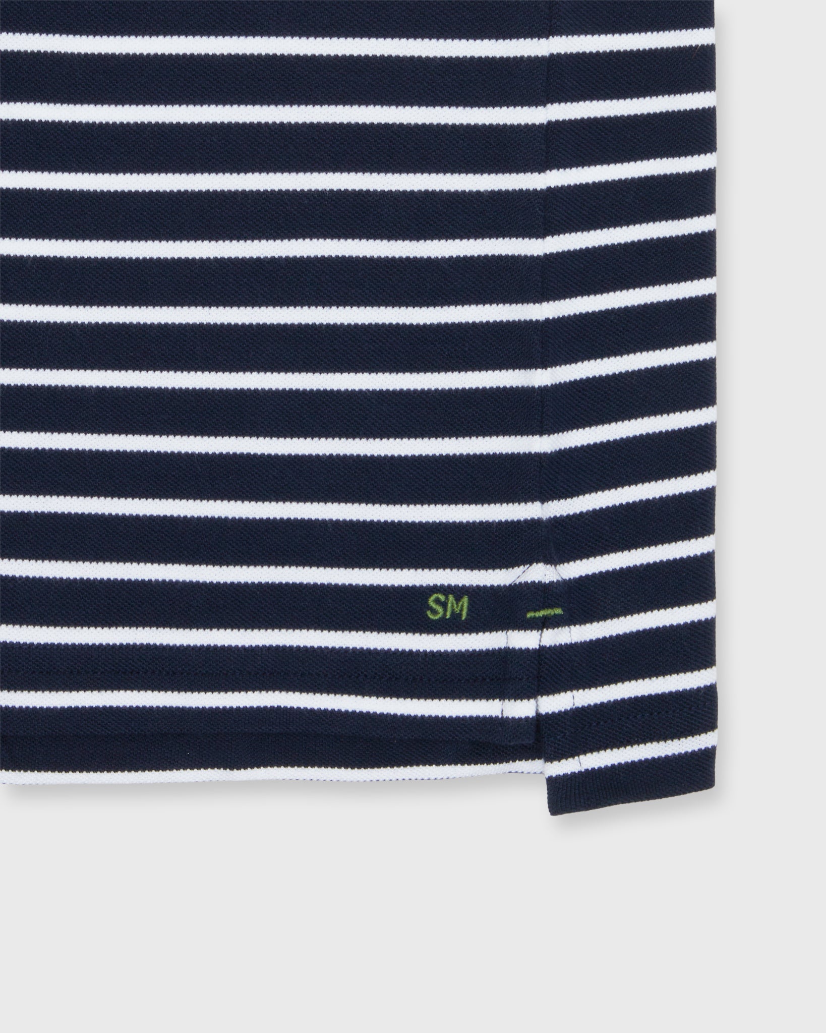 Short-Sleeved Polo in Navy/White Wide Stripe Pima Pique