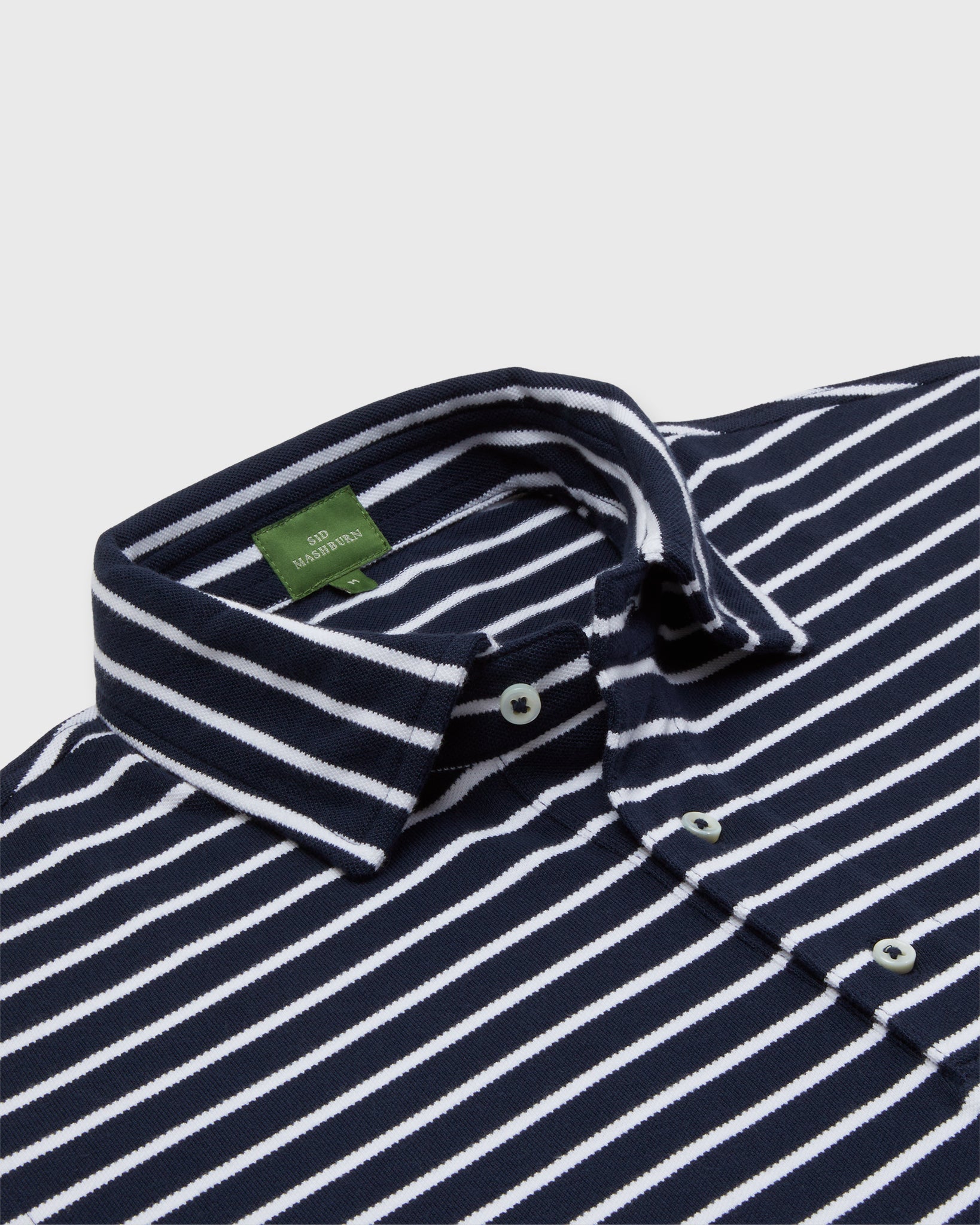 Short-Sleeved Polo in Navy/White Wide Stripe Pima Pique