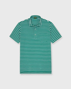 Short-Sleeved Polo in Kelly/White Wide Stripe Pima Pique