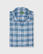 Load image into Gallery viewer, Spread Collar Sport Shirt in Peri/Brown/Navy Plaid Linen
